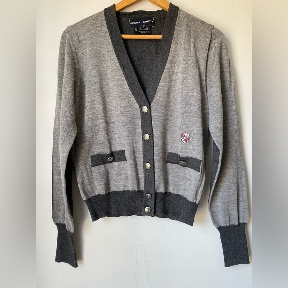 Escada Sweater Women’s Medium 100% Wool Gray Vintage Cardigan Academia Preppy